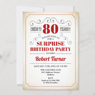 Verrassende 80e verjaardag - Rood wit zwart Kaart