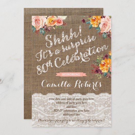 Verrassende 80e verjaardag Uitnodiging tot Kaarten (Voorkant / Achterkant)