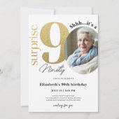 Verrassende 90e Gold-uitnodiging met foto Kaart (Voorkant)