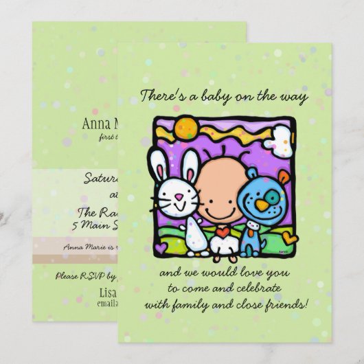 Verrassende baby shower-uitnodiging.Bunny.Puppy.He Kaart (Voorkant / Achterkant)