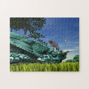 Verrassende Bezoeker - Knuffelkat op Drakenkop Legpuzzel