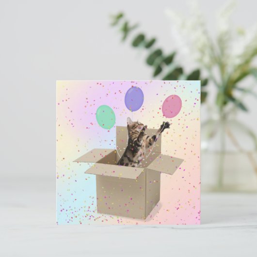 Verrassende Birthday Party-kat in doos Kaart (Staand voorkant)