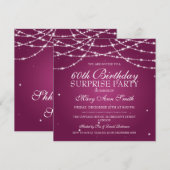 Verrassende Birthday Party String of Stars Pink Kaart (Voorkant / Achterkant)