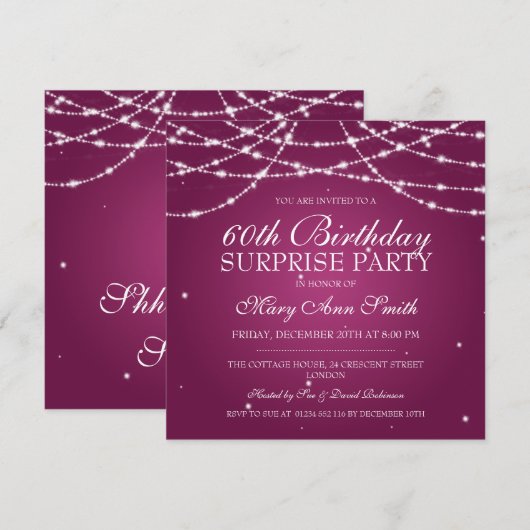 Verrassende Birthday Party String of Stars Pink Kaart (Voorkant / Achterkant)