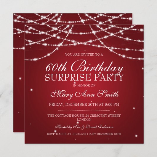 Verrassende Birthday Party String of Stars Red Kaart (Voorkant / Achterkant)