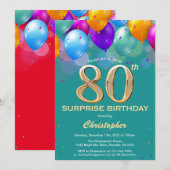 Verrassende Blauwgroen 80e verjaardag en gouden ba Kaart (Voorkant / Achterkant)
