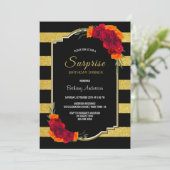 Verrassende bruiddag Dinner Black Gold Striped Flo Kaart (Staand voorkant)