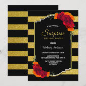 Verrassende bruiddag Dinner Black Gold Striped Flo Kaart (Voorkant / Achterkant)