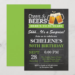 Verrassende Cheers and Beers 50th Birthday Invitat Kaart
