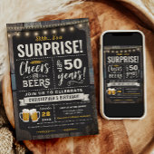 Verrassende Cheers and Beers 50th Birthday Invitat Kaart