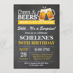 Verrassende Cheers and Beers 50th Birthday Invitat Kaart