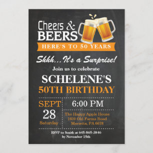 Verrassende Cheers and Beers 50th Birthday Invitat Kaart