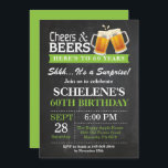 Verrassende Cheers and Beers 60th Birthday Invitat Kaart<br><div class="desc">Verrassende Cheers and Beers 60th Birthday Invitation Card. Volwassen verjaardag. Groen. 16e 18e 21e 30e 40e 50e 70e 80e 90e 100e. Elke leeftijd. Voor verdere aanpassing,  te klikken gelieve de knoop "van de Aanpassing het"en ons ontwerphulpmiddel te gebruiken om deze sjabloon te wijzigen.</div>