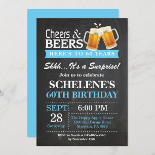 Verrassende Cheers and Beers 60th Birthday Invitat Kaart