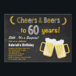 Verrassende Cheers and Beers 60th Birthday Invitat Kaart<br><div class="desc">Verrassende Cheers and Beers 60th Birthday Invitation. Volwassen verjaardag. Bier Birthday voor mannen. Chalkboard Black and White Background Voor verdere aanpassing,  te klikken gelieve de knoop "van de Aanpassing het"en ons ontwerphulpmiddel te gebruiken om deze sjabloon te wijzigen.</div>