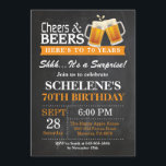 Verrassende Cheers and Beers 70th Birthday Invitat Kaart<br><div class="desc">Verrassende Cheers and Beers 70th Birthday Invitation Card. Volwassen verjaardag. Oranje. 16e 18e 21e 30e 40e 50e 70e 80e 90e 100e. Elke leeftijd. Voor verdere aanpassing,  te klikken gelieve de knoop "van de Aanpassing het"en ons ontwerphulpmiddel te gebruiken om deze sjabloon te wijzigen.</div>