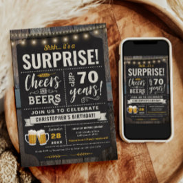 Verrassende Cheers and Beers 70th Birthday Invitat Kaart