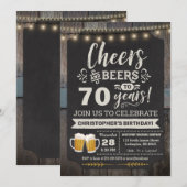Verrassende Cheers and Beers 70th Birthday Invitat Kaart (Voorkant / Achterkant)