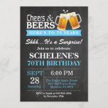 Verrassende Cheers and Beers 70th Birthday Invitat Kaart<br><div class="desc">Verrassende Cheers and Beers 70th Birthday Invitation Card. Volwassen verjaardag. Blauw. 16e 18e 21e 30e 40e 50e 70e 80e 90e 100e. Elke leeftijd. Voor verdere aanpassing,  te klikken gelieve de knoop "van de Aanpassing het"en ons ontwerphulpmiddel te gebruiken om deze sjabloon te wijzigen.</div>