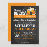 Verrassende Cheers and Beers 70th Birthday Invitat Kaart<br><div class="desc">Verrassende Cheers and Beers 70th Birthday Invitation Card. Volwassen verjaardag. Oranje. 16e 18e 21e 30e 40e 50e 70e 80e 90e 100e. Elke leeftijd. Voor verdere aanpassing,  te klikken gelieve de knoop "van de Aanpassing het"en ons ontwerphulpmiddel te gebruiken om deze sjabloon te wijzigen.</div>