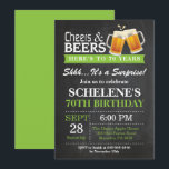 Verrassende Cheers and Beers 70th Birthday Invitat Kaart<br><div class="desc">Surprise Cheers and Beers 70th Birthday Invitation Kaart. Verjaardag voor volwassenen. Green. 16e 18e 21e 30e 40e 50e 60e 70e 80e 90e 100e. Elke leeftijd. Voor verdere aanpassing klikt u op de knop "Aanpassen" en gebruikt u onze ontwerptool om deze sjabloon te wijzigen.</div>