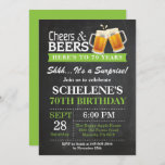 Verrassende Cheers and Beers 70th Birthday Invitat Kaart<br><div class="desc">Verrassende Cheers and Beers 70th Birthday Invitation Card. Volwassen verjaardag. Groen. 16e 18e 21e 30e 40e 50e 70e 80e 90e 100e. Elke leeftijd. Voor verdere aanpassing,  te klikken gelieve de knoop "van de Aanpassing het"en ons ontwerphulpmiddel te gebruiken om deze sjabloon te wijzigen.</div>