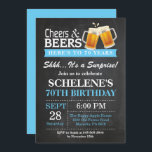 Verrassende Cheers and Beers 70th Birthday Invitat Kaart<br><div class="desc">Verrassende Cheers and Beers 70th Birthday Invitation Card. Volwassen verjaardag. Blauw. 16e 18e 21e 30e 40e 50e 70e 80e 90e 100e. Elke leeftijd. Voor verdere aanpassing,  te klikken gelieve de knoop "van de Aanpassing het"en ons ontwerphulpmiddel te gebruiken om deze sjabloon te wijzigen.</div>