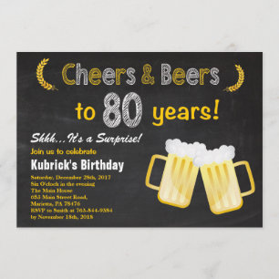 Verrassende Cheers and Beers 80th Birthday Invitat Kaart
