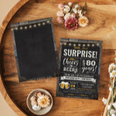 Verrassende Cheers and Beers 80th Birthday Invitat Kaart