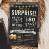 Verrassende Cheers and Beers 80th Birthday Invitat Kaart