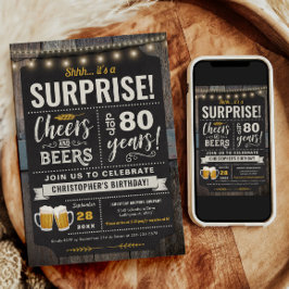Verrassende Cheers and Beers 80th Birthday Invitat Kaart