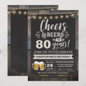 Verrassende Cheers and Beers 80th Birthday Invitat Kaart (Voorkant / Achterkant)