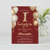 Verrassende donkerrode en gouden ballonnen van de  kaart (Staand voorkant)