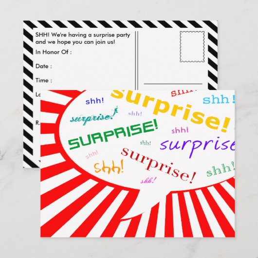 Verrassende feestuitnodiging: Comic Speech Bubble Uitnodiging Briefkaart (Voorkant / Achterkant)