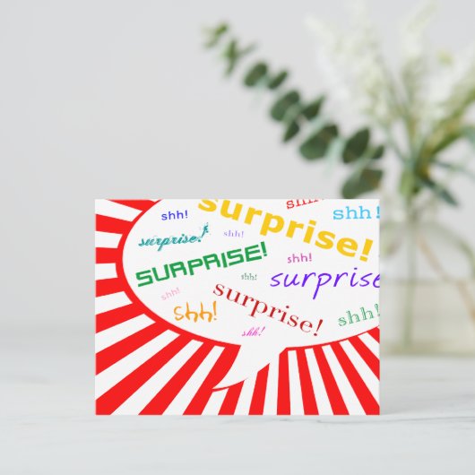 Verrassende feestuitnodiging: Comic Speech Bubble Uitnodiging Briefkaart (Staand voorkant)