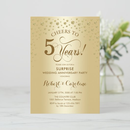 Verrassende Gouden 5e Verjaardagsviering Kaart (Staand voorkant)