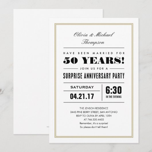 Verrassende Jubileum-uitnodigingen - Gold Lijst Kaart (Voorkant / Achterkant)