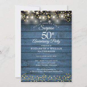Verrassende Partij 50e Golden Jubileum Blue Rustic Kaart