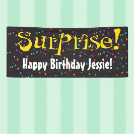 Verrassende partij met confetti spandoek