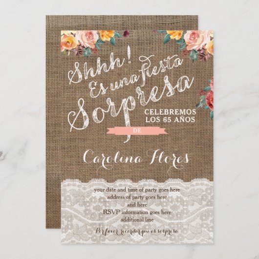 Verrassende partij nodigt Vrouw uit in het Spaans Kaart (Voorkant / Achterkant)