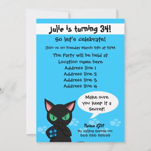 Verrassende partij Uitnodiging zwarte kat confetti (Achterkant)