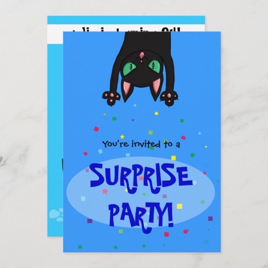 Verrassende partij Uitnodiging zwarte kat confetti (Voorkant / Achterkant)