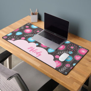 Verrassende roze blauwe harten en bloemen bloemrij bureaumat