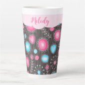 Verrassende roze blauwe harten en bloemen bloemrij latte mok (Voorkant)