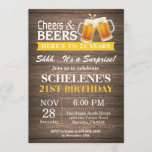 Verrassende Rustic Cheers and Beers 21st Birthday Kaart<br><div class="desc">Verrassende Rustic Cheers and Beers 21st Birthday Invitation Card. Rustic Wood Background  landretro. Volwassen verjaardag. Geel. 16e 18e 21e 21e 30e 40e 50e 70e 80e 90e 100e. Elke leeftijd. Voor verdere aanpassing,  te klikken gelieve de knoop "van de Aanpassing het"en ons ontwerphulpmiddel te gebruiken om deze sjabloon te wijzigen.</div>