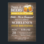 Verrassende Rustic Cheers and Beers 40th Birthday Kaart<br><div class="desc">Verrassende Rustic Cheers and Beers 40th Birthday Invitation Card. Rustic Wood Background  landretro. Volwassen verjaardag. Geel. 16e 18e 21e 21e 30e 40e 50e 70e 80e 90e 100e. Elke leeftijd. Voor verdere aanpassing,  te klikken gelieve de knoop "van de Aanpassing het"en ons ontwerphulpmiddel te gebruiken om deze sjabloon te wijzigen.</div>