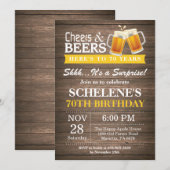 Verrassende Rustic Cheers and Beers 70th Birthday Kaart (Voorkant / Achterkant)