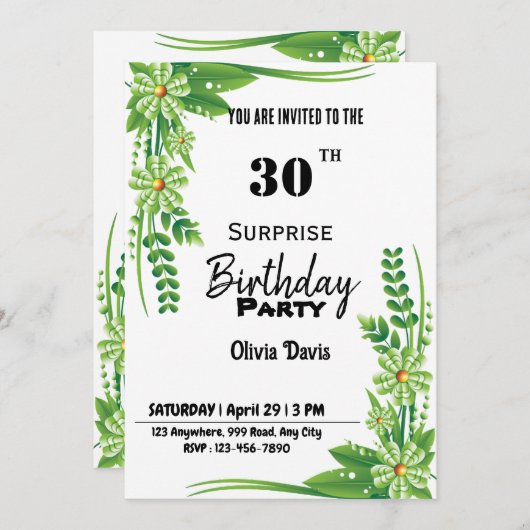 Verrassende uitnodiging van 30e verjaardag (Voorkant / Achterkant)