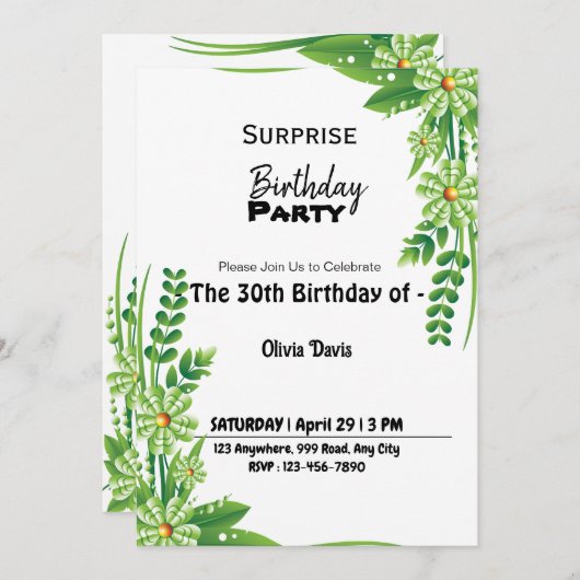 Verrassende uitnodiging van 30e verjaardag (Voorkant / Achterkant)