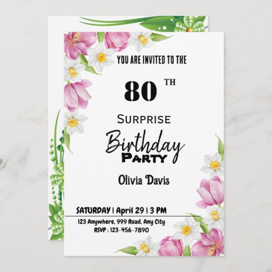 Verrassende uitnodiging van de 80e verjaardag van (Voorkant / Achterkant)